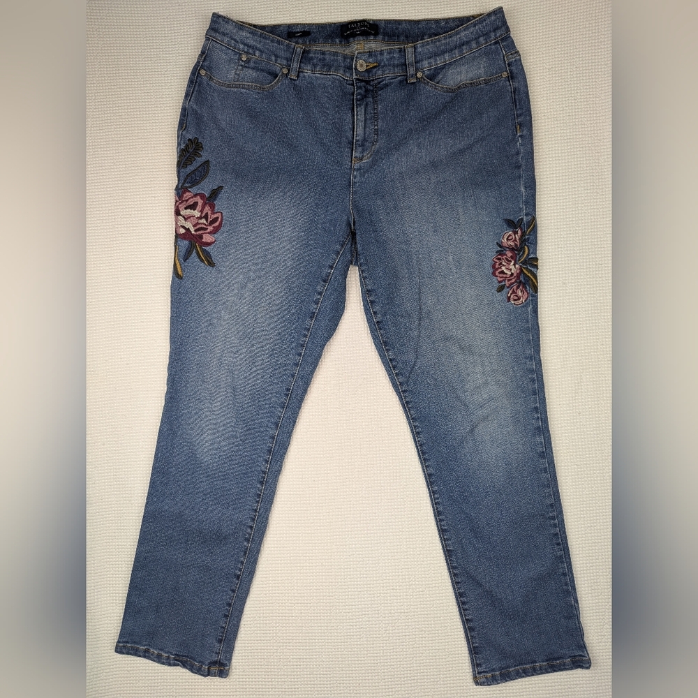 Talbots Vintage Inspired Boho Ankle Jeans with Floral Embroidery
